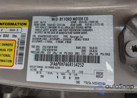 2016 Ford Fusion Se from USA, damaged, VIN 3FA6P0H76GR154252